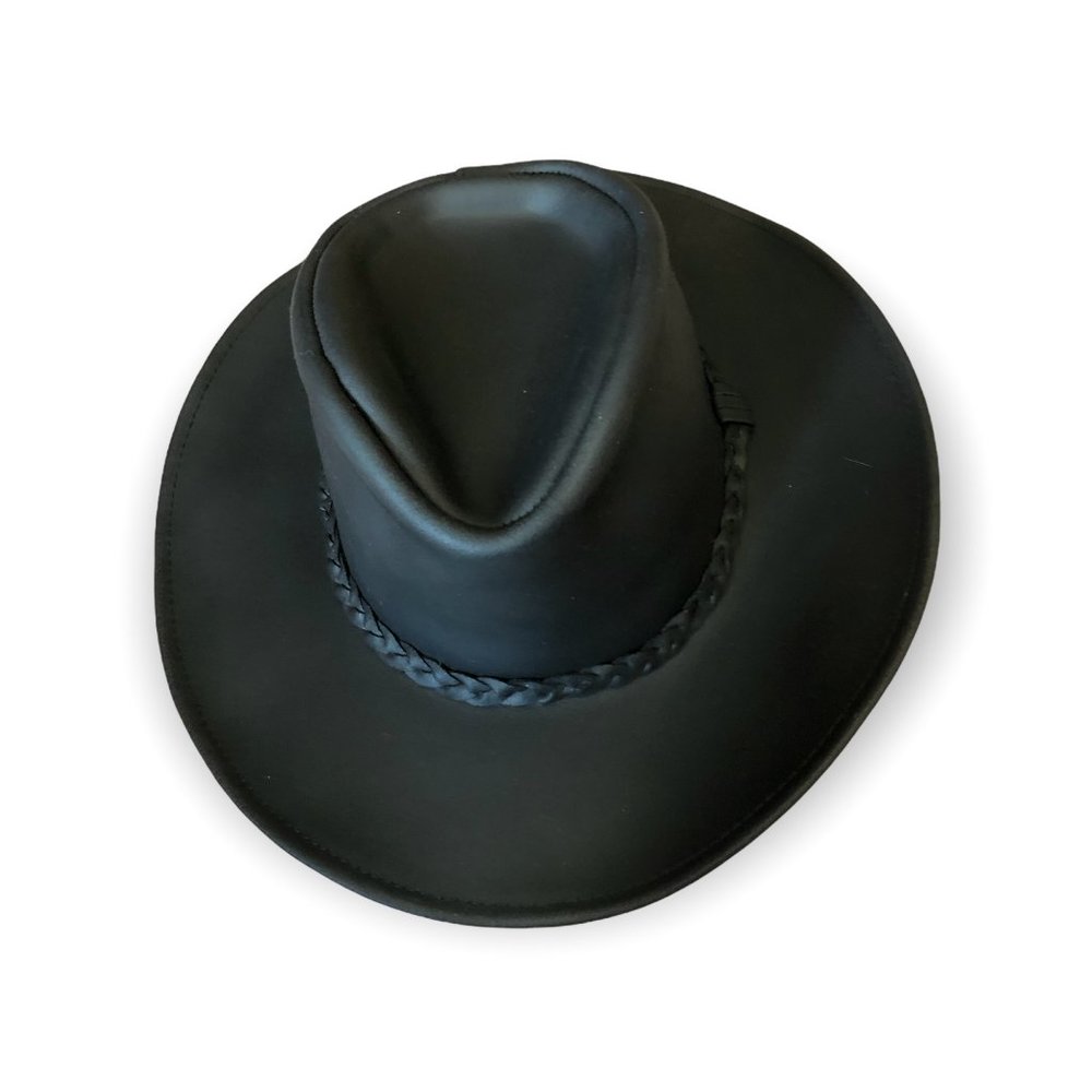 Black leather cowgirl hat